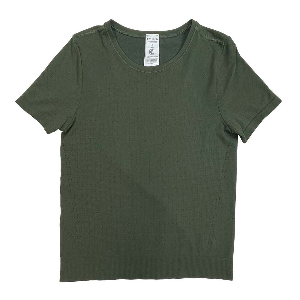 Athleta In Motion Seamless Tee Sz XS Aspen Olive Semi-Fitted Seamless Crewneck